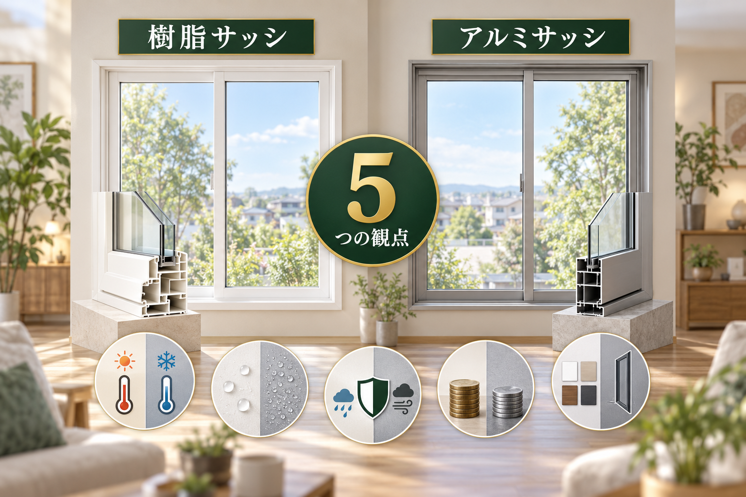 樹脂サッシとアルミサッシの性能を5つの観点で比較