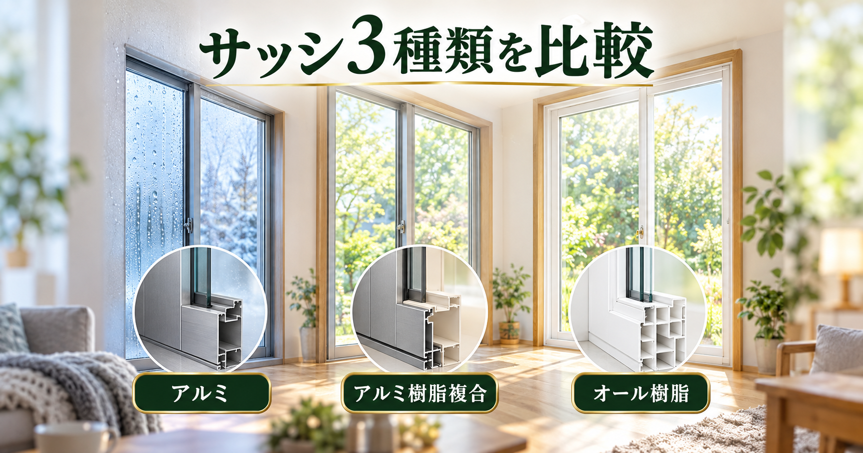 サッシの種類を整理|アルミ・アルミ樹脂複合・オール樹脂の違い